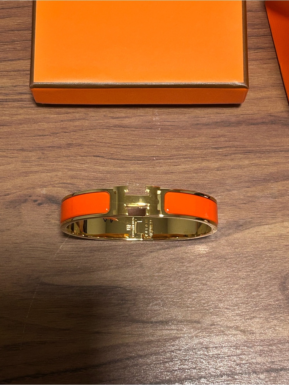 Hermes Orange And Gold Clic H Bracelet - Picture 4 of 5